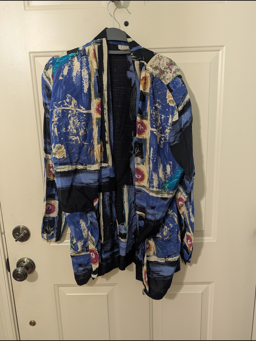 Abstract Painterly Blue Open-Front Jacket